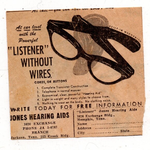 Vintage 1950s Newspaper Classified Ad For Wireless Hearing Device - Picture 1 of 1